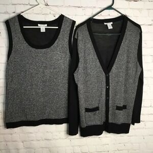 Joan Vass Pockets Knit Set Button Front Cardigan / Tank Top Women 3L China